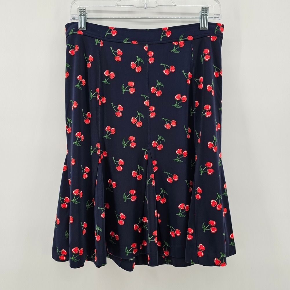 Talbots Skirt Womens 8P Navy Cherry Print A-Line Flared Stretch PH2807
